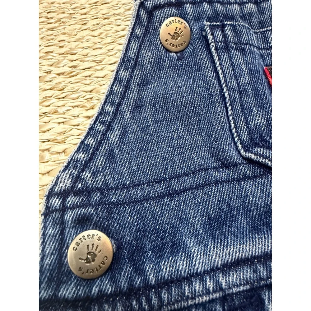 Vintage Carters Denim Fleece Lined Overalls Red Carpenter Baby 3-6M Moose Patch‎